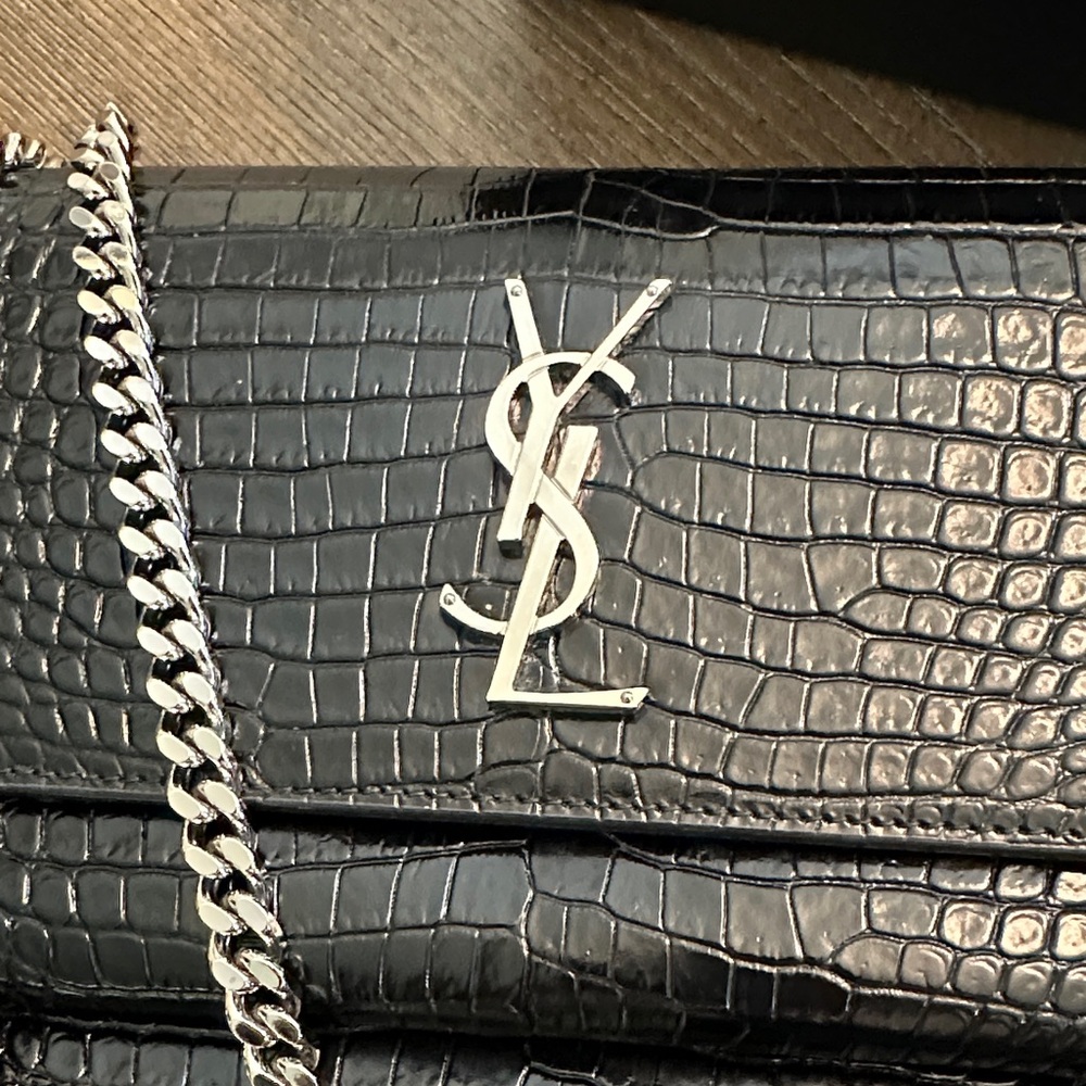 Saint Laurent Black Croc-Embossed sunset medium bag . - Picture 2 of 13